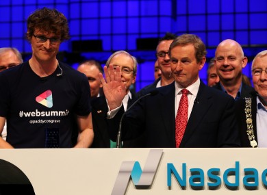 Taoiseach Enda Kenny rings the Nasdaq bell with Web Summit CEO Paddy Cosgrave last year