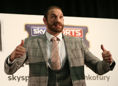 Tyson Fury during a press conference at the Hilton Syon Park, London.