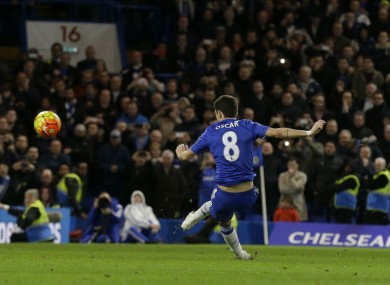 Chelsea's Oscar misses a penalty by hitting it over.