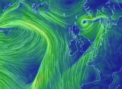 The wind picture off Ireland this morning.