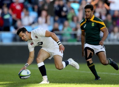 Max Green touches down for England.