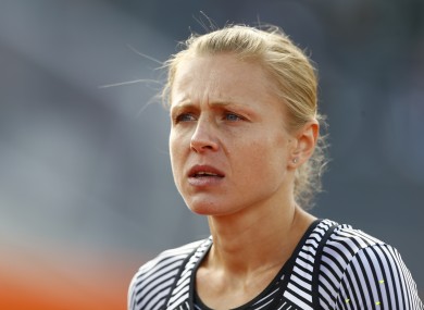 Russian doping whistleblower Yuliya Stepanova who runs under a neutral flag prepares a women's 800m heat during the European Athletics Championships in Amsterdam.