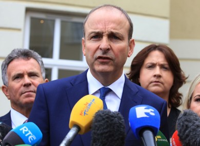 Fianna Fail Leader Micheal Martin speaking to the media with members of his parliamentary party at the start of day one of their think-in.