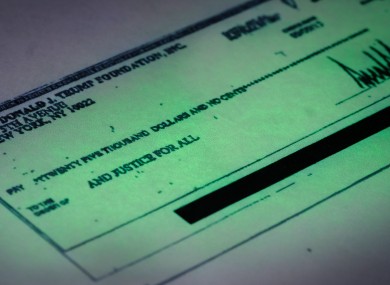 A copy of a cheque that shows a payment of $25,000 from the Donald J. Trump Foundation to And Justice For All (a political committee) signed by Donald J. Trump.