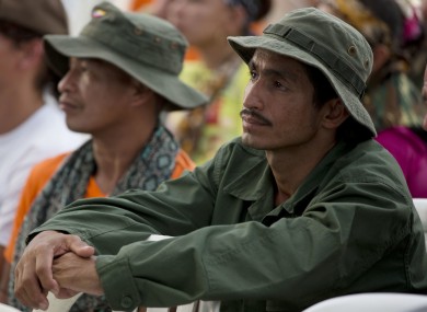 Rebels of the Revolutionary Armed Forces of Colombia, FARC, watch the signing of the peace accords during an event organized by rebels of the Revolutionary Armed Forces of Colombia, FARC.