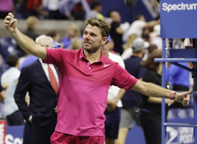 Stan Wawrinka celebrates after victory over the world number one.