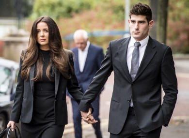 Footballer Ched Evans arrives at Cardiff Crown Court with girlfriend Natasha Massey.