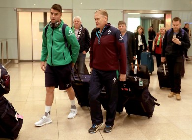 Ireland coach Joe Schmidt (right) and Conor Murray at Dublin airport this morning.