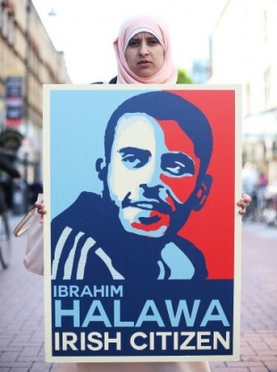 Somaia Halawa, sister of Ibrahim, protests on Grafton St in 2016.