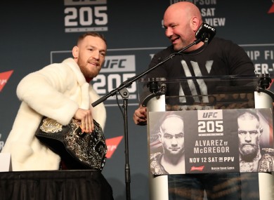 Conor McGregor, the UFC's lightweight champion, with Dana White, the organisation's president, at a press conference in New York last November.