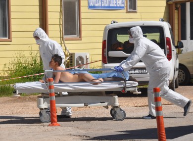 Around 30 Turkish ambulances gathered at the Syrian border in Hatay province for the medical evacuation of victims after a toxic gas attack in Syria.