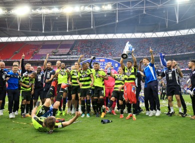Huddersfield celebrate their victory at Wembley.