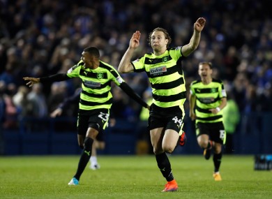 Huddersfield Town's Michael Hefele celebrates his side's shootout success.