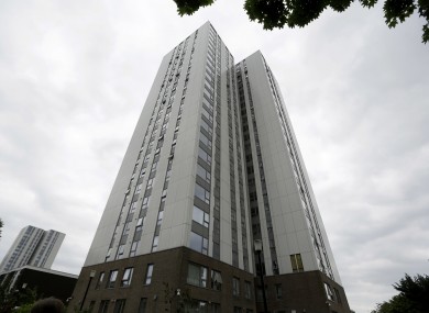 A view of Burnham residential tower on the Chalcots Estate showing the bottom section of the building after cladding was removed.