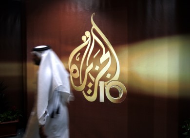 File photo the logo of Al Jazeera in Doha.