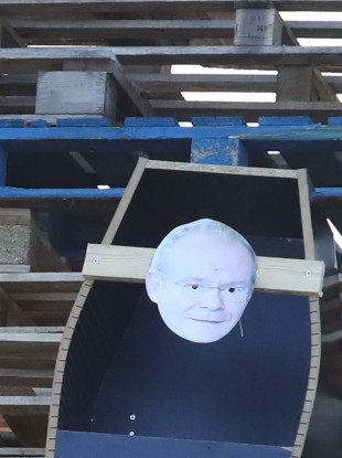 Martin McGuinness effigy on bonfire pile in Belfast ahead of 12 July.