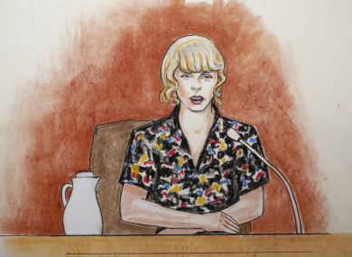 A courtroom sketch of pop singer Taylor Swift.