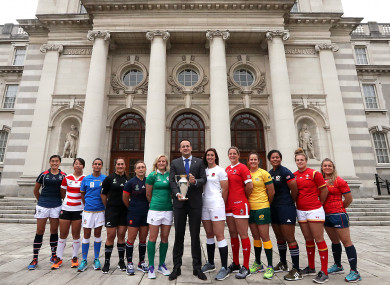 Taoiseach Leo Varadkar with the captains from the 12 competing nations in Dublin this morning.