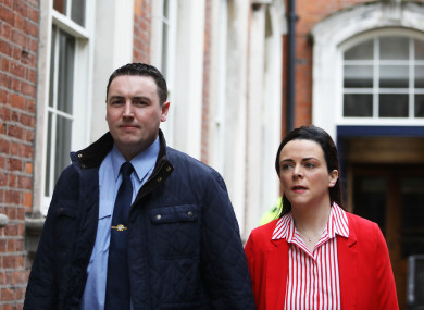 Garda Keith Harrison with his partner Marissa Simms arriving at the Disclosures Tribunal in Dublin Castle.