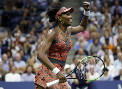 Venus Williams of the United States celebrates after the Women's Singles quarter final match against Petra Kvitova of the Czech Republic.