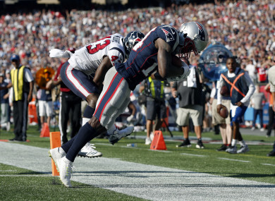 Brandin Cooks after receiving a perfect touchdown pass from Tom Brady.