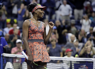 Venus Williams, of the United States, reacts after defeating Carla Suarez-Navarro, of Spain.