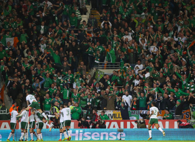 James McClean celebrates scoring against Wales earlier this month.
