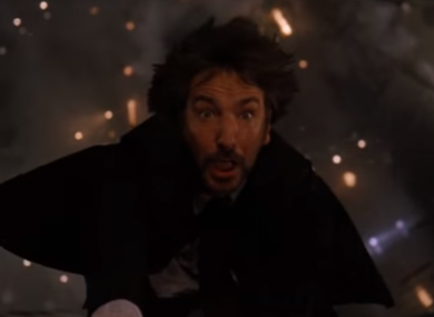 Spoiler Alert: Alan Rickman's character doesn't survive this fall.