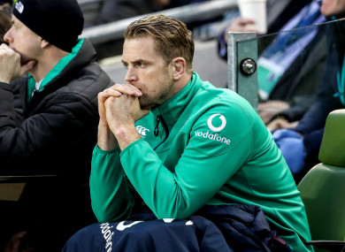 Heaslip watches from the sidelines after his withdrawal from the clash with England.