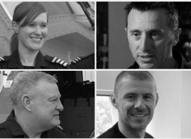 (Clockwise from top left) Captain Dara Fitzpatrick, Captain Mark Duffy, winchman Ciarán Smith and winch operator Paul Ormsby.