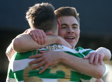 Celtic's James Forrest celebrates scoring his side's first goal of the game.