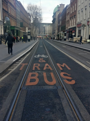 The Luas tracks on Dawson Street.