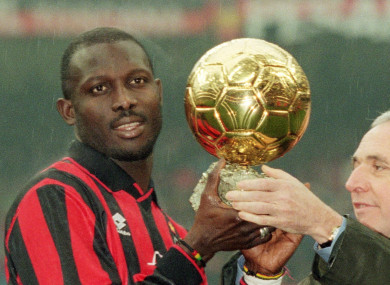 George Weah presented with the Ballon d'Or in 1995.