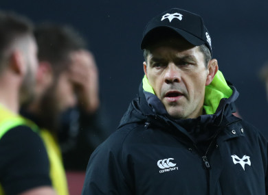 Clarke on the sideline during Ospreys' meeting with Saracens this month.