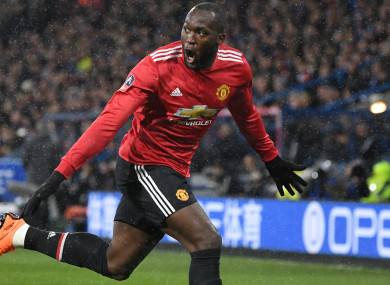 Romelu Lukaku celebrates scoring against Huddersfield Town