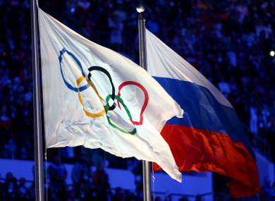 The Olympic and Russian flags.