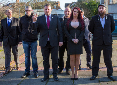 Britain First leaders Paul Golding and deputy leader Jayda Fransen and entourage arriving at Folkestone Magistrate Court.