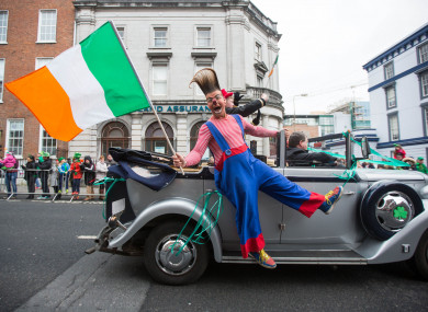 Edward Fossett aka Otto the Clown from Fossetts Circus at Limerick's St Patrick's Day Parade.