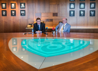 GAA Director-General Tom Ryan and President John Horan at yesterday's briefing.