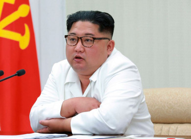 North Korean leader Kim Jong-un speaks during a meeting of the seventh central military commission at an undisclosed location in North Korea on Thursday.