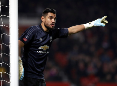 Sergio Romero in action in the FA Cup in January at Old Trafford.