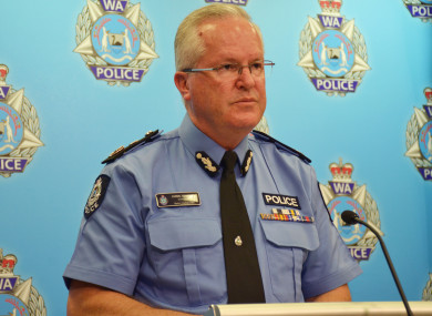 Police Commissioner Chris Dawson addresses the media in Perth today.