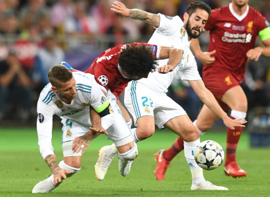 Ramos fouls Salah during Saturday's Champions League final.