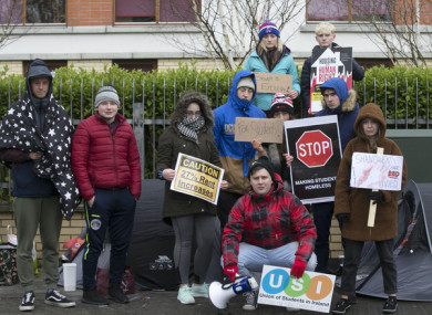 File photo of students protesting out Shanowen Hall last month over significant rent hikes.