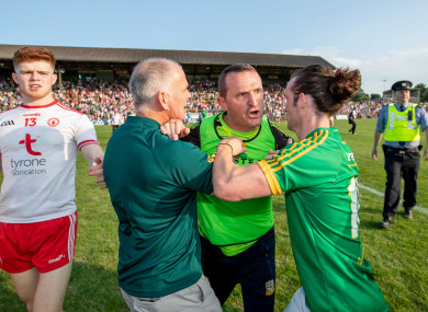 A furious Andy McEntee after the game in Navan.