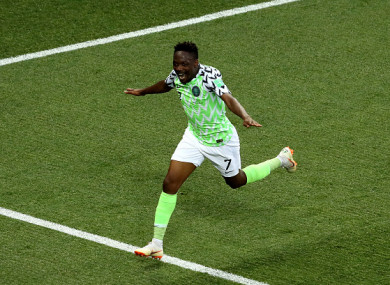Musa celebrates scoring his second goal on Friday.