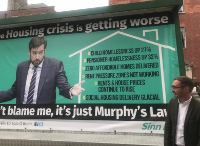 Sinn Féin's mobile billboard outside Government Buildings on Tuesday.
