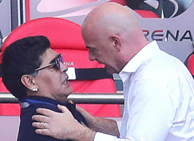 Political football: Diego Maradona and FIFA chief Gianni Infantino.