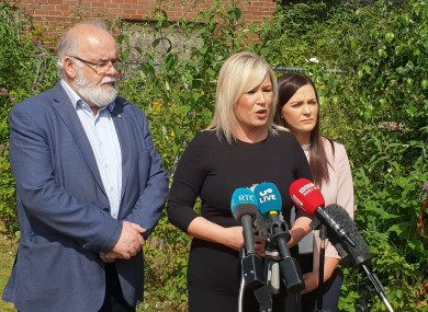 Sinn Féin Northern Ireland leader Michelle O'Neill speaks to media at a press conference in Coalisland, Co Tyrone