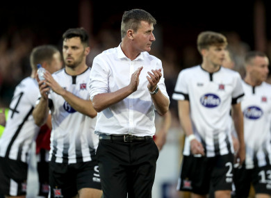 Stephen Kenny celebrates after his side's victory against Levadia Tallinn on Thursday.